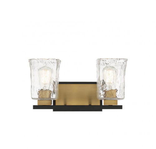 Savoy House Sidney Bathroom Vanity Light, 2-Light, Matte Black with Warm Brass Accents, Glass Shade, 14.75"W (8-1720-2-143 ALPQ9) 