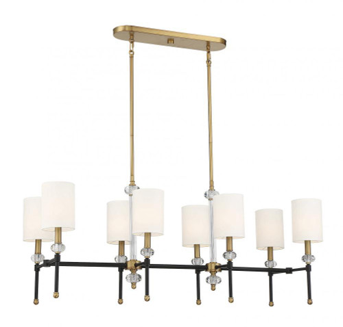 Savoy House Tivoli Linear Chandelier, 8-Light, Matte Black with Warm Brass Accents, White Fabric Shade, 16"W (1-1889-8-143 ALPQE) 