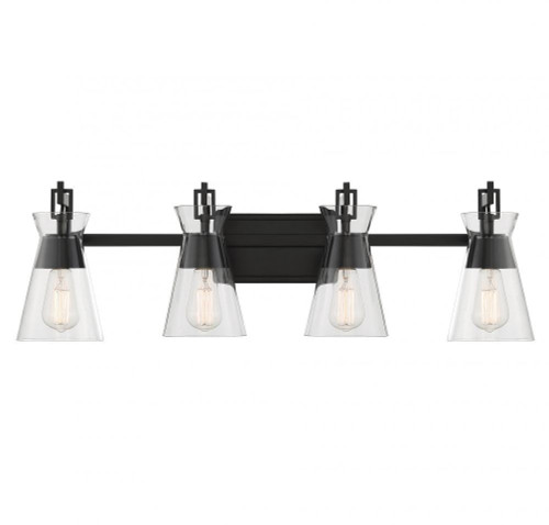 Savoy House Lakewood Bathroom Vanity Light, 4-Light, Matte Black, Glass Shade, 32"W (8-1830-4-BK ALPU1) 