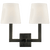 Visual Comfort & Co. Signature Collection Signature Square Tube Double Sconce, 2-Light, Bronze, Linen Shade, 14"H (SL 2820BZ-L D30KF) 