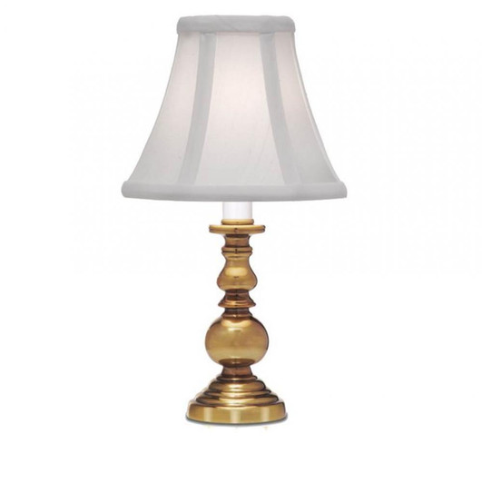 Candlestick Lamp, 1-Light, Burnished Brass, Off-White Silk