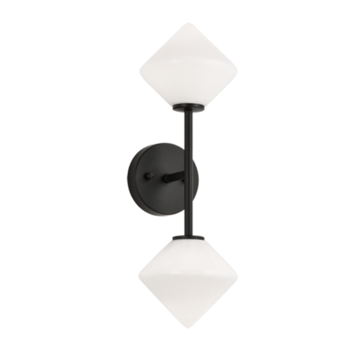 Novo Bath Vanity Light, 2-Light, Black, Opal Glass Shade, 19.38"H (W81742BKOP 305XUVC)