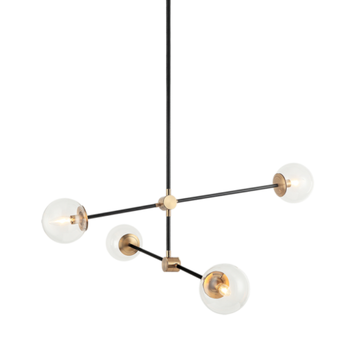 Cosmic Chandelier, 4-Light, Aged Gold Brass, Clear Glass Shade, 43.88"L (C78714AGCL 305XUWQ)