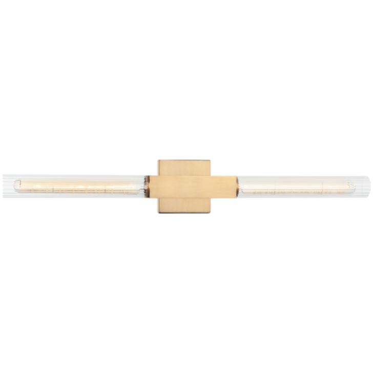 Odelle Bath Vanity Light, 2-Light, Aged Gold Brass, Ribbed Clear Glass Shade, 28.63"W (S03112AG 3060LQ9)