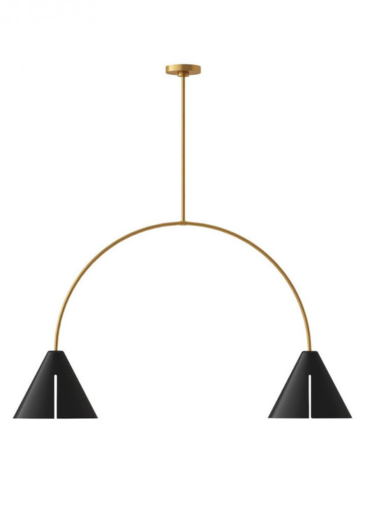 Cambre Large Linear Chandelier, 2-Light, LED, Midnight Black And Burnished Brass, Midnight Black Shade, 6"W (KC1102MBKBBS-L1 706X48G)