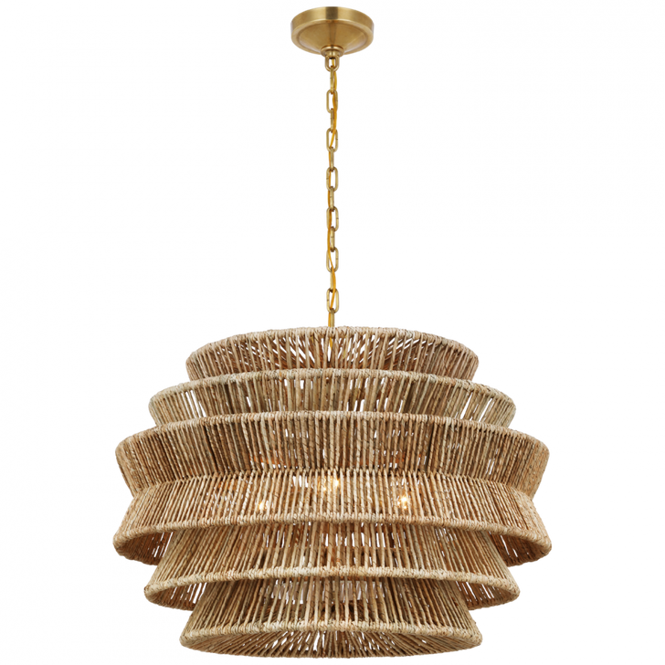 Antigua Medium Drum Chandelier, 3-Light, LED, Antique-Burnished Brass, Natural Abaca, 30"W (CHC 5016AB/NAB D00VC)