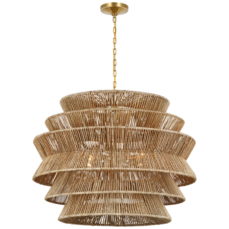 Antigua X-Large Drum Chandelier, 4-Light, LED, Antique-Burnished Brass, Natural Abaca, 42"W (CHC 5017AB/NAB D01U8)