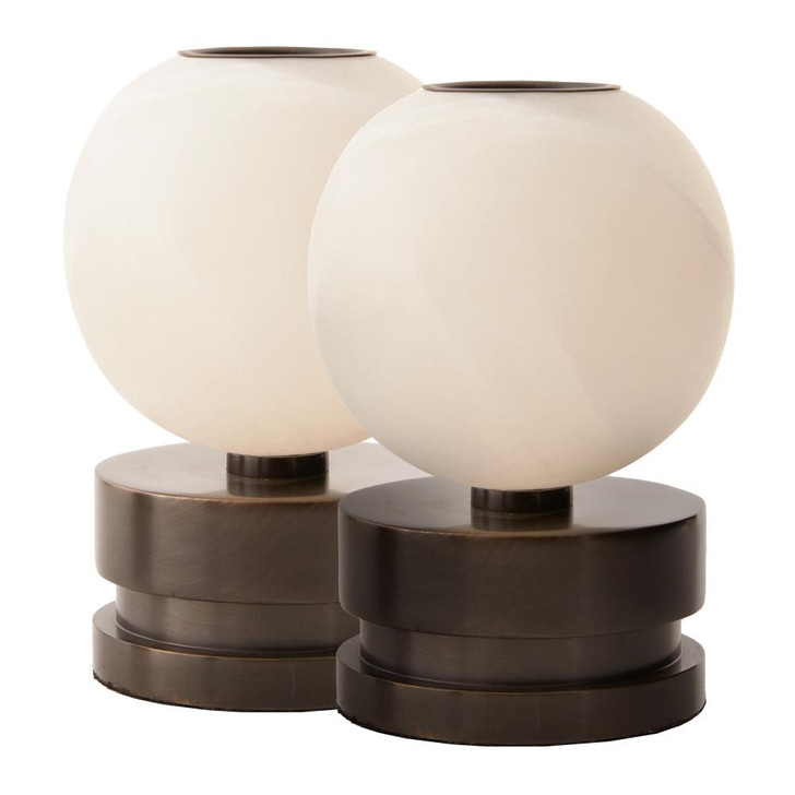 Pluto Candleholders, Set of 2, White, Bronze, 6"H (9253 3QNAW)