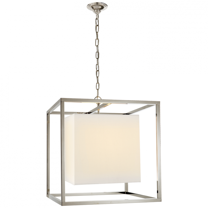 Caged Medium Lantern, 2-Light, Polished Nickel, Cube Linen Shade, 22"H (SC 5160PN-L D04PU)