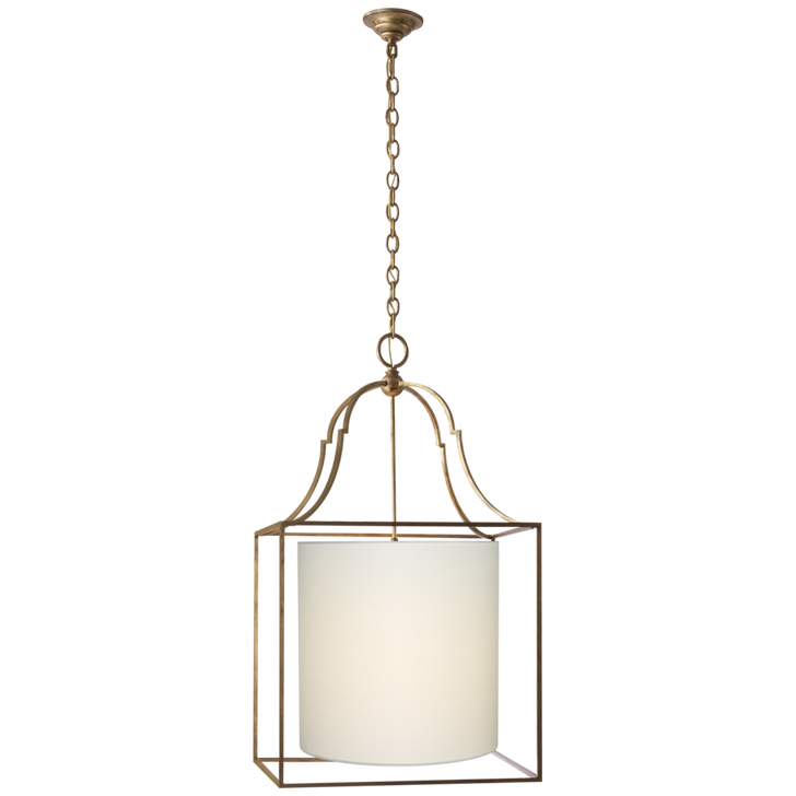 Gustavian Lantern, 3-Light, Gilded Iron, Linen Shade, 35.75"H (CHC 2167GI-L D07M5)