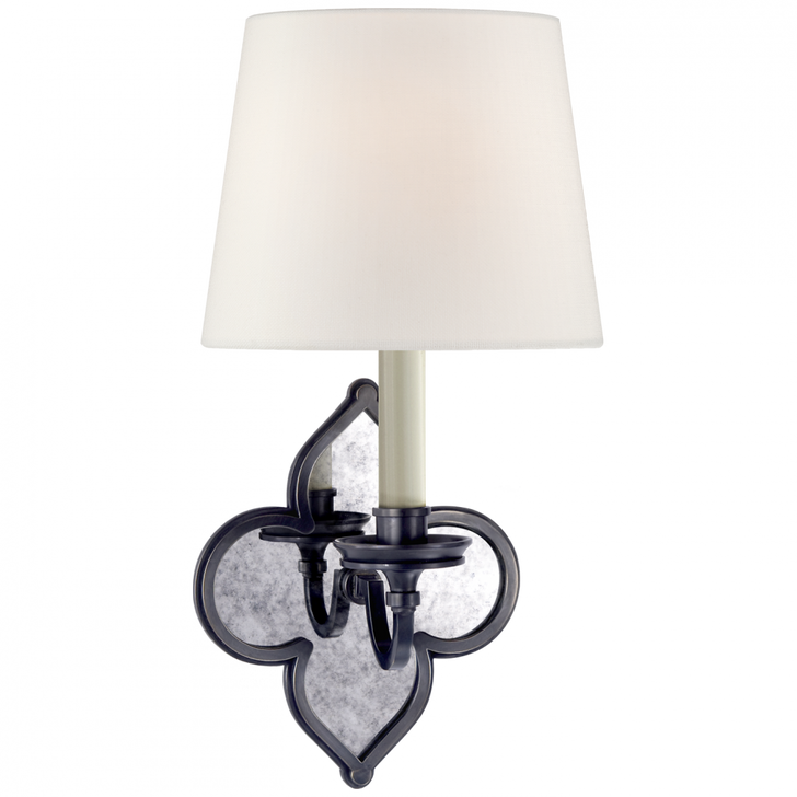 Lana Single Sconce, 1-Light, Gun Metal, Linen Shade, 13.75"H (AH 2040GM-L D06P5)