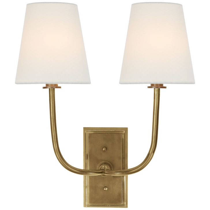 Hulton Double Sconce, 2-Light, Hand-Rubbed Antique Brass, Linen Shade, 16.5"H (TOB 2191HAB-L D06Q2)