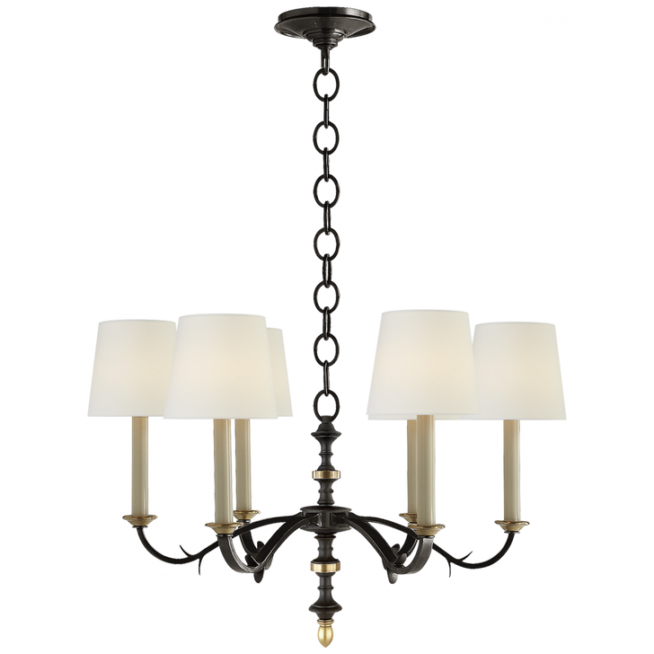 Channing Small Chandelier, 6-Light, Black, Brass, Linen Shade, 28"W (TOB 5119BR/HAB-L D06QE)