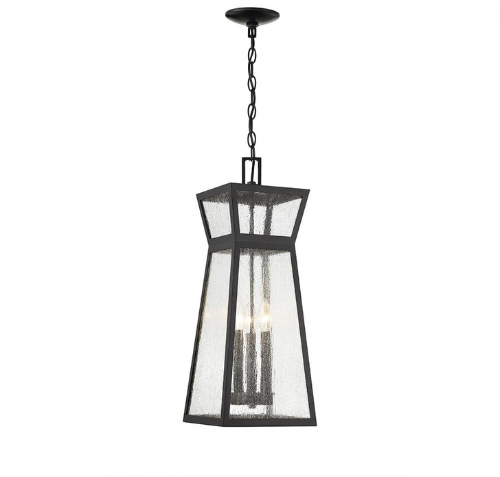 Millford Outdoor Hanging Lantern, 3-Light, Matte Black, Glass Shade, 23.5"H (5-638-BK ALRQX)