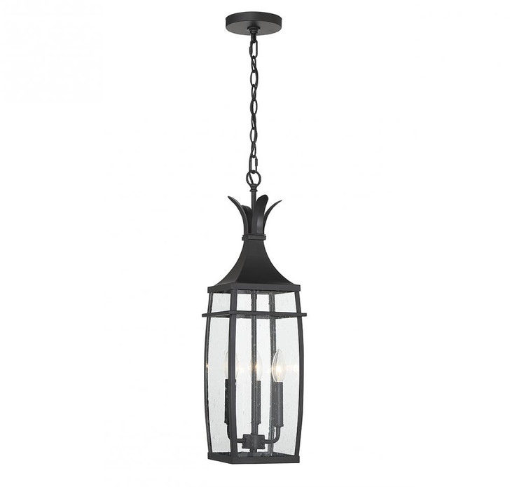 Montpelier Outdoor Hanging Lantern, 3-Light, Matte Black, Glass Shade, 25"H (5-763-BK ALRR4)
