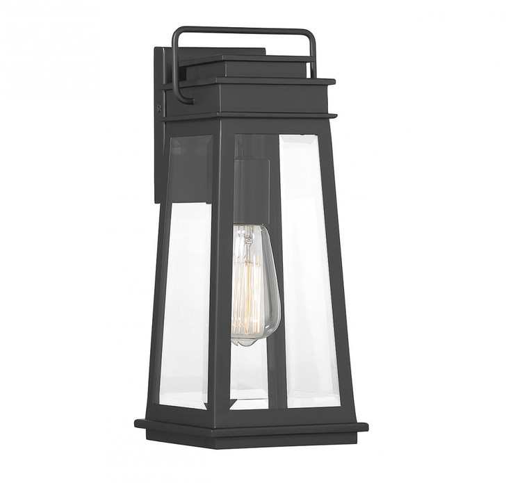 Boone Outdoor Wall Lantern, 1-Light, Matte Black, Glass Shade, 15.25"H (5-812-BK ALRRA)