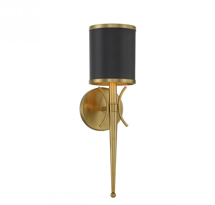 Quincy Wall Sconce, 1-Light, Matte Black with Warm Brass, Metal Shade, 18.5"H (9-9944-1-143 ALTP6)