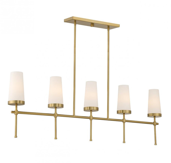 Haynes Linear Chandelier, 5-Light, Warm Brass, Glass Shade, 4"W (1-2803-5-322 ALTP9)