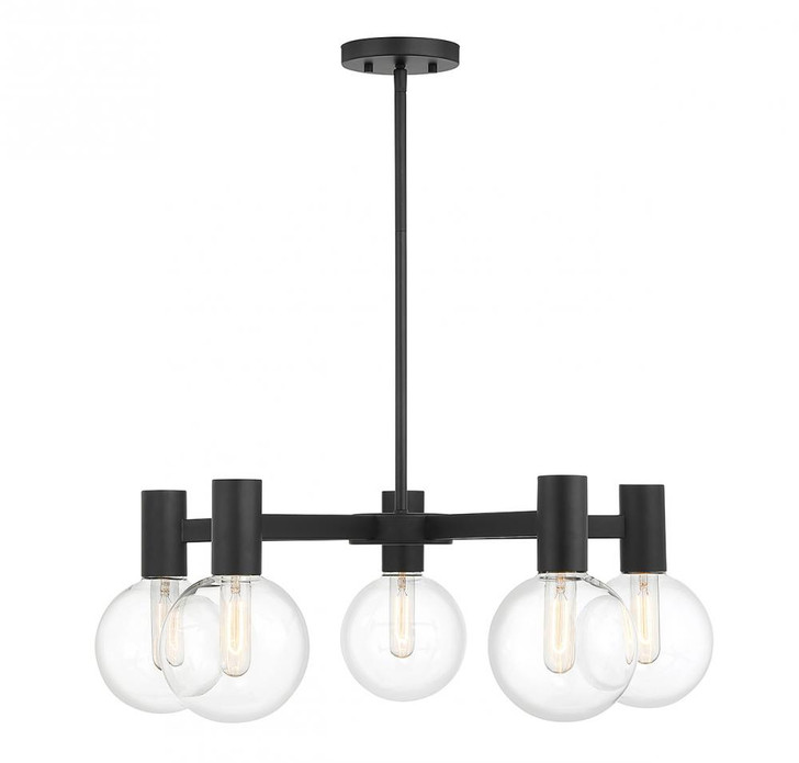 Wright Chandelier, 5-Light, Matte Black, Glass Shade, 28"W (1-3073-5-89 ALTPE)