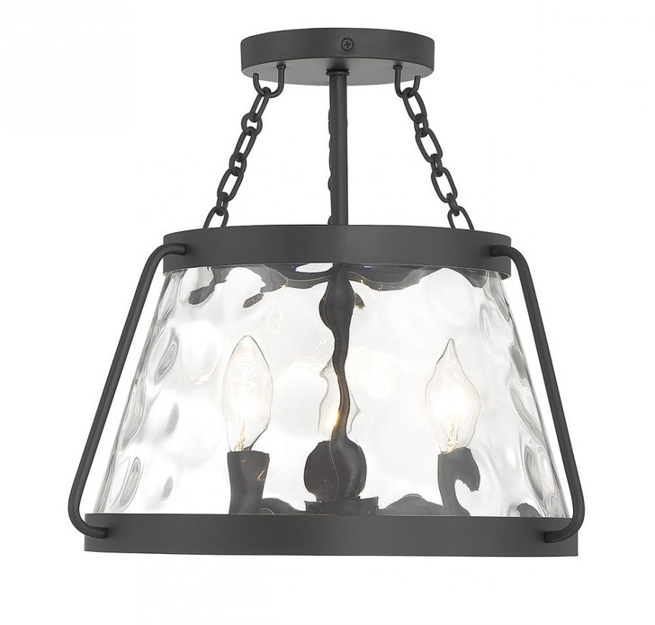 Crawford Ceiling Light, 3-Light, Matte Black, Glass Shade, 15"W (6-1802-3-89 ALUMA)