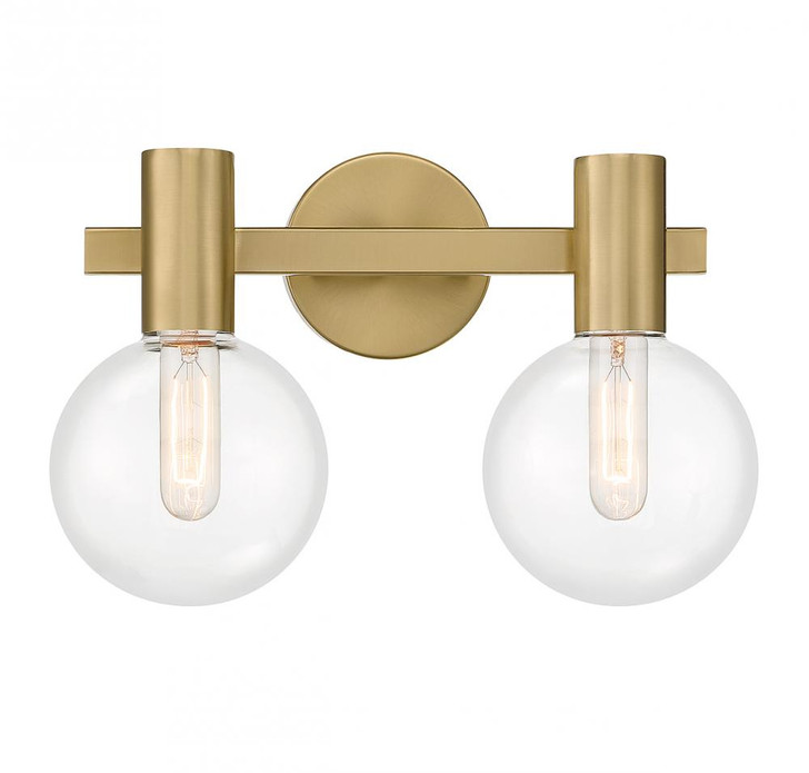 Wright Bathroom Vanity Light, 2-Light, Warm Brass, Glass Shade, 15.5"W (8-3076-2-322 ALUP2)