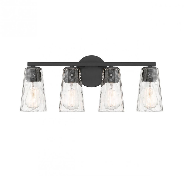 Gordon Bathroom Vanity Light, 4-Light, Matte Black, Glass Shade, 22"W (8-2603-4-BK ALUNX)