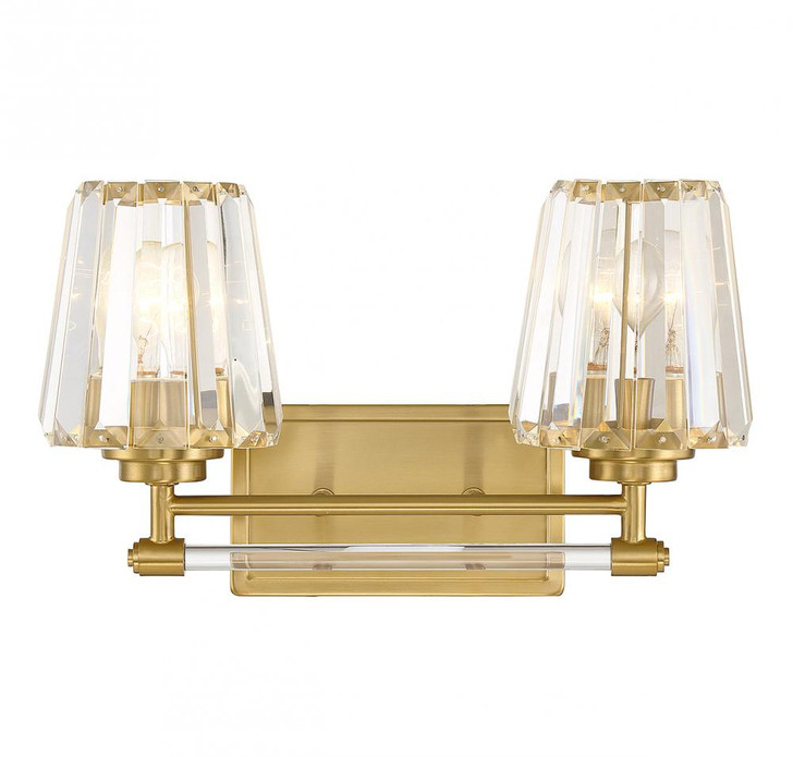 Garnet Bathroom Vanity Light, 2-Light, Warm Brass, Crystal Shade, 16"W (8-6001-2-322 ALUPQ)