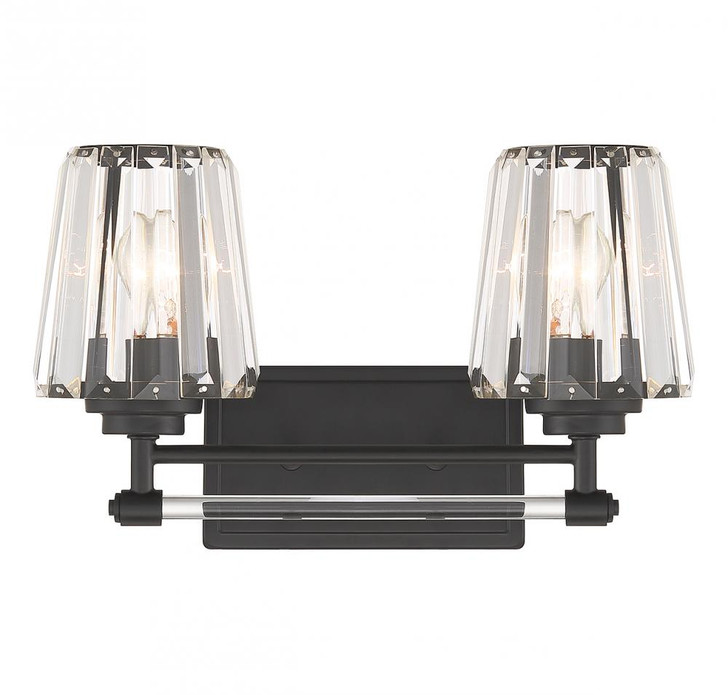 Garnet Bathroom Vanity Light, 2-Light, Matte Black, Crystal Shade, 16"W (8-6001-2-BK ALUPR)