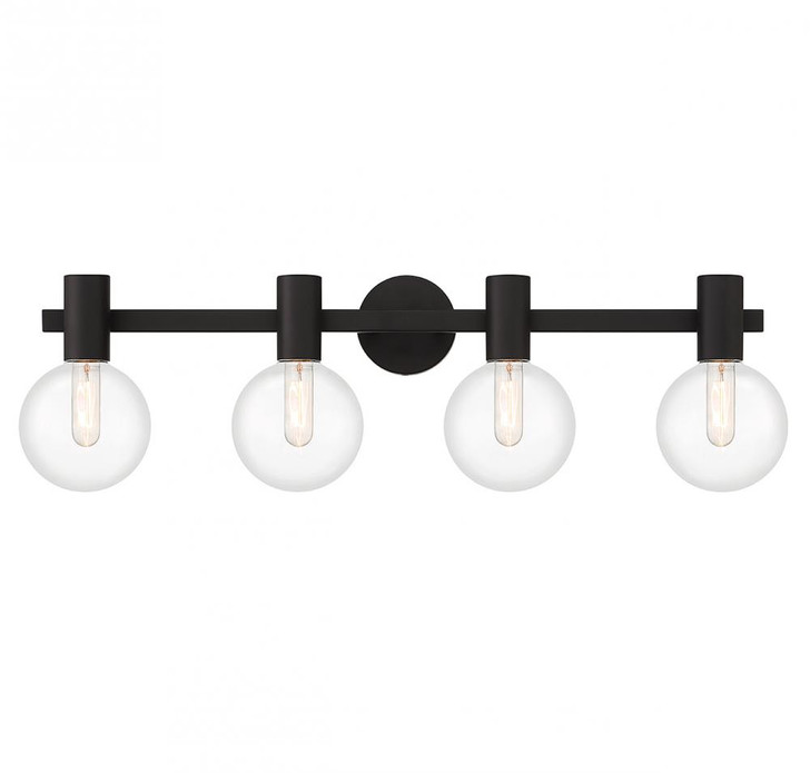 Wright Bathroom Vanity Light, 4-Light, Matte Black, Glass Shade, 34"W (8-3076-4-BK ALUP9)