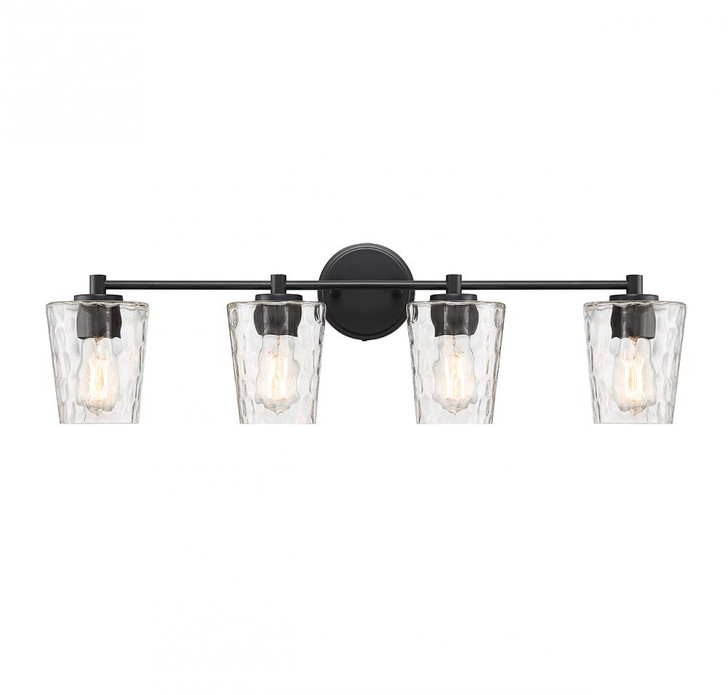 Ballas Bathroom Vanity Light, 4-Light, Matte Black, Glass Shade, 31.5"W (8-5606-4-BK ALUPM)