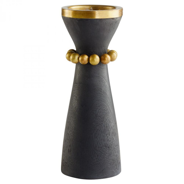 Parvati Candleholder, Medium, Antique Brass and Black, Wood, Iron, 14"H (11515 MKLYT)