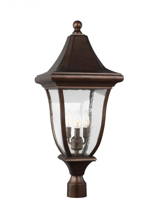 Oakmont Post Lantern, 3-Light, Patina Bronze, Clear Seeded Shade, 29.25"H (OL13107PTBZ 706X57D)