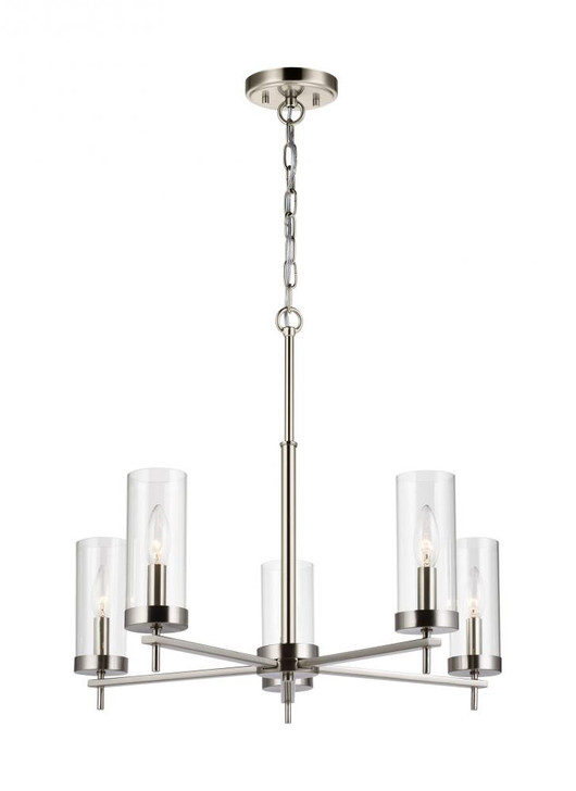 Zire Chandelier, 5-Light, Brushed Nickel, Clear Shade, 26"Dia (3190305-962 70707UM)