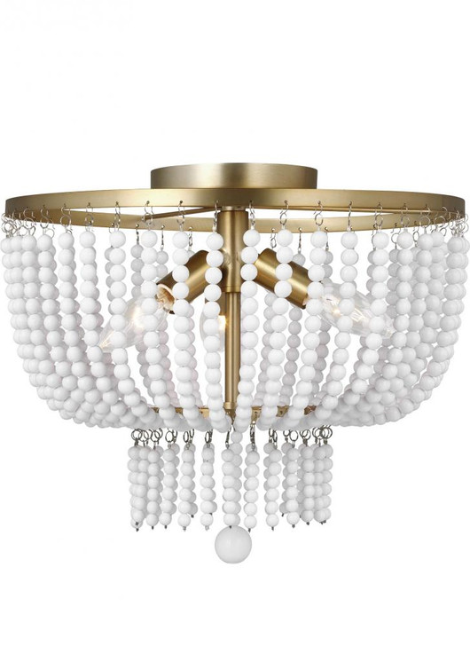 Jackie Semi Flush Mount, 3-Light, LED, Satin Brass, White Shade, 14"Dia (7780703EN-848 7070304)
