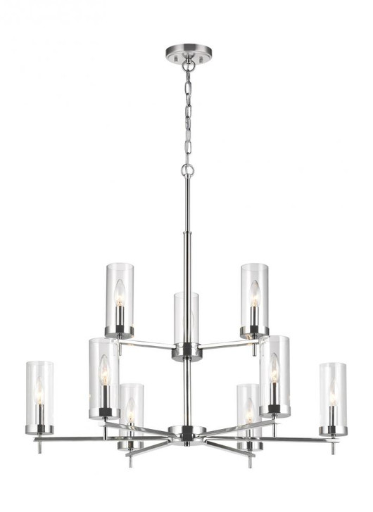 Zire Chandelier, 9-Light, Chrome, Clear Shade, 32"Dia (3190309-05 70707UU)