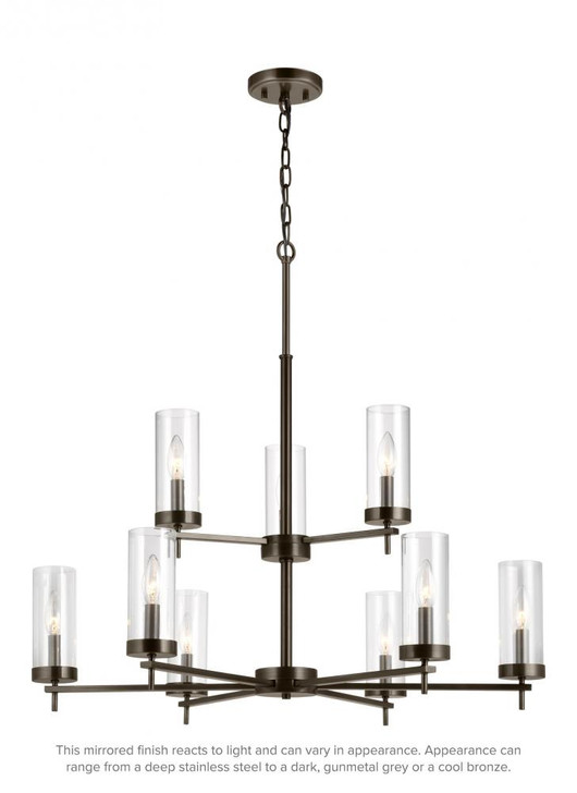 Zire Chandelier, 9-Light, Brushed Oil Rubbed Bronze, Clear Shade, 32"Dia (3190309-778 70707UW)