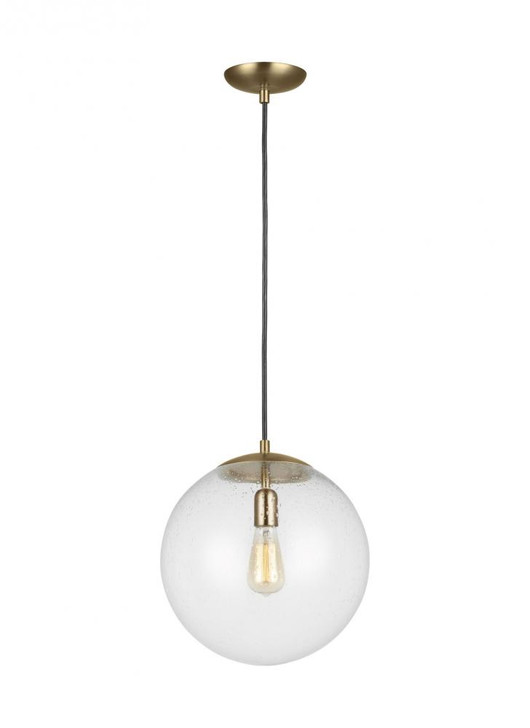 Leo - Hanging Globe Pendant, 1-Light, LED, Satin Brass, Clear Seeded Shade, 14"W (6801801EN7-848 70709TC)