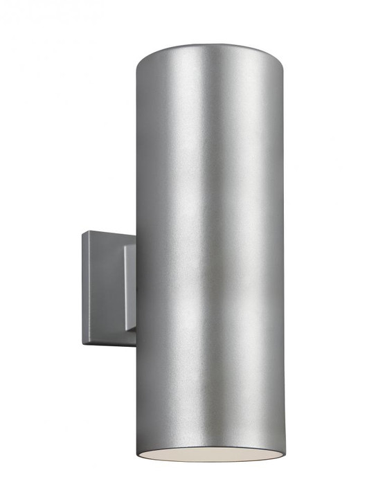 Outdoor Cylinders Outdoor Wall Lantern, 2-Light, Painted Brushed Nickel, Tempered Glass Shade, 14.25"H (8313802-753 70709UQ)