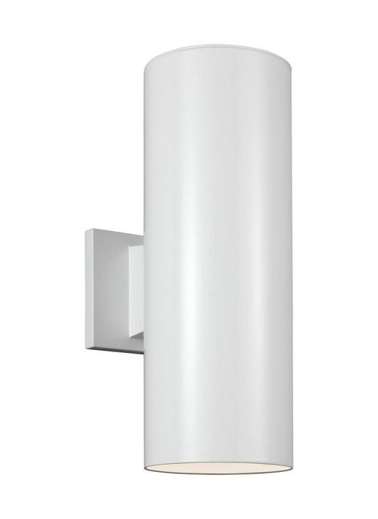 Outdoor Cylinders Outdoor Wall Lantern, 2-Light, LED, White, Tempered Glass Shade, 14.25"H (8313802EN3-15 70709UU)