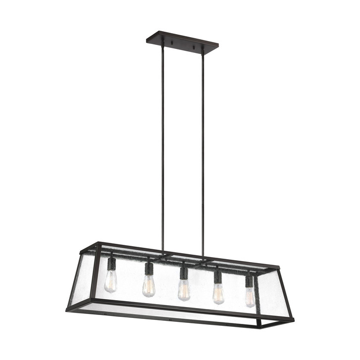 Harrow Linear Chandelier, 5-Light, Oil Rubbed Bronze, Clear Seeded Shade, 44"L (F3073/5ORB 706X569)