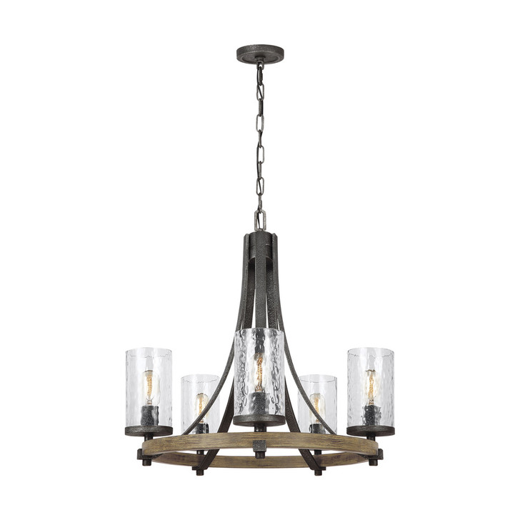 Angelo Chandelier, 5-Light, Distressed Weathered Oak, Slate Gray Metal, Clear Shade, 24"Dia (F3133/5DWK/SGM 706X56E)