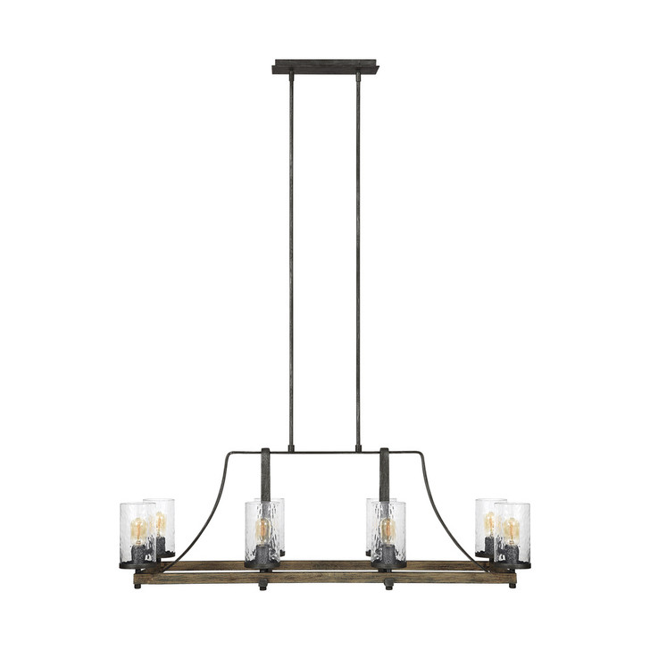 Angelo Linear Chandelier, 8-Light, Distressed Weathered Oak, Slate Gray Metal, Clear Shade, 46"L (F3136/8DWK/SGM 706X56H)