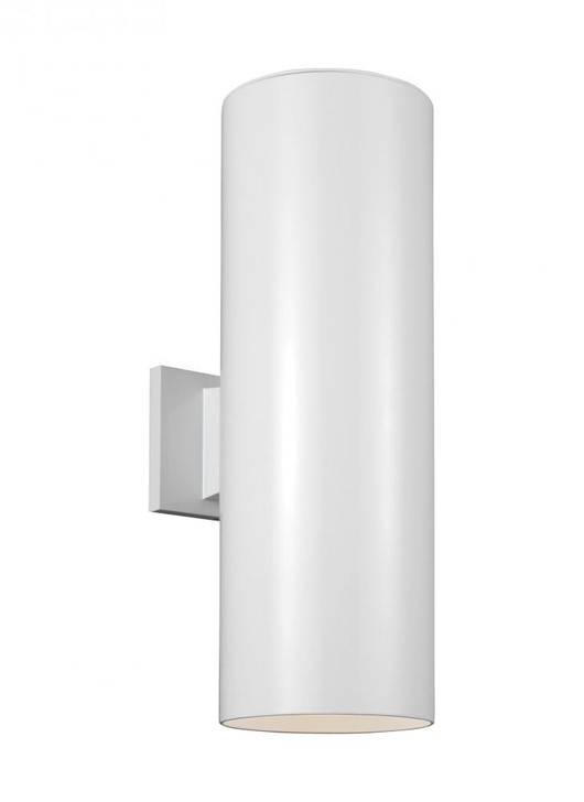 Outdoor Cylinders Outdoor Wall Lantern, 2-Light, LED, White, Tempered Glass Shade, 18.25"H (8313902EN3-15 70732M3)