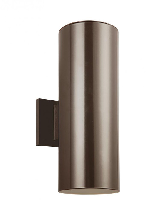 Outdoor Cylinders Outdoor Wall Lantern, 2-Light, LED, Bronze, Tempered Glass Shade, 14.25"H (8413897S-10 70732M7)