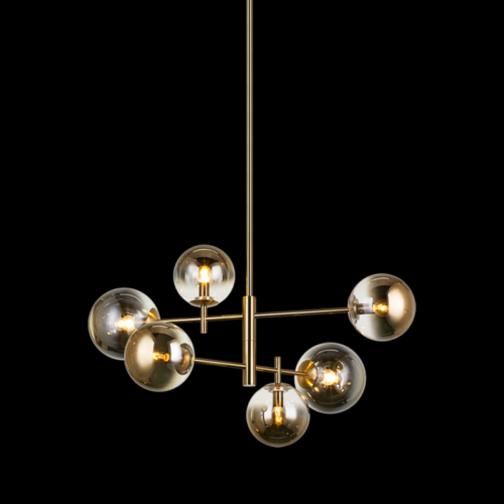 Averley Chandelier, 6-Light, Aged Gold Brass, Clear to Gradient Smoke Glass Shade, 32.25"L (C70706AGAG 3060MNP)