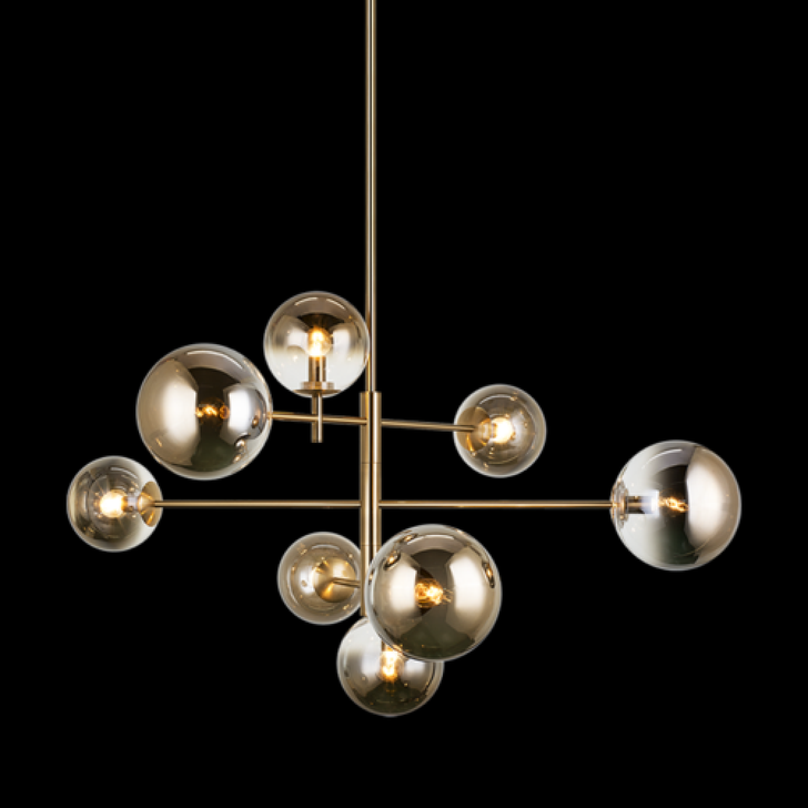 Averley Chandelier, 8-Light, Aged Gold Brass, Clear to Gradient Smoke Glass Shade, 41.75"L (C70708AGAG 3060MNR)
