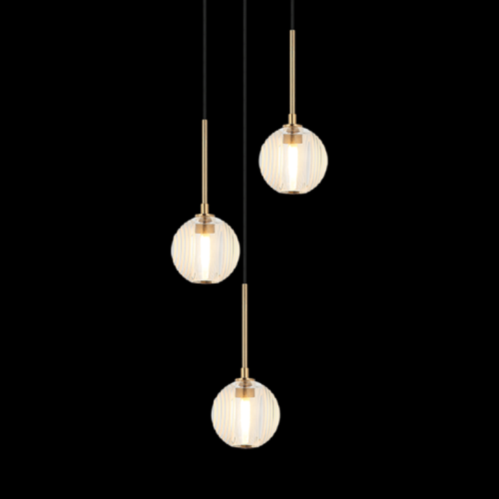 Jemyca Pendant, 3-Light, Aged Gold Brass, Smoked Glass with Circular Frosted Groove Shade, 21.13"H (C61603AGCL 3060MR2)
