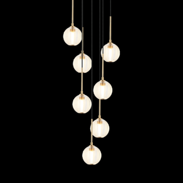 Jemyca Pendant, 7-Light, Aged Gold Brass, Smoked Glass with Circular Frosted Groove Shade, 21.13"H (C61607AGCL 3060MR4)