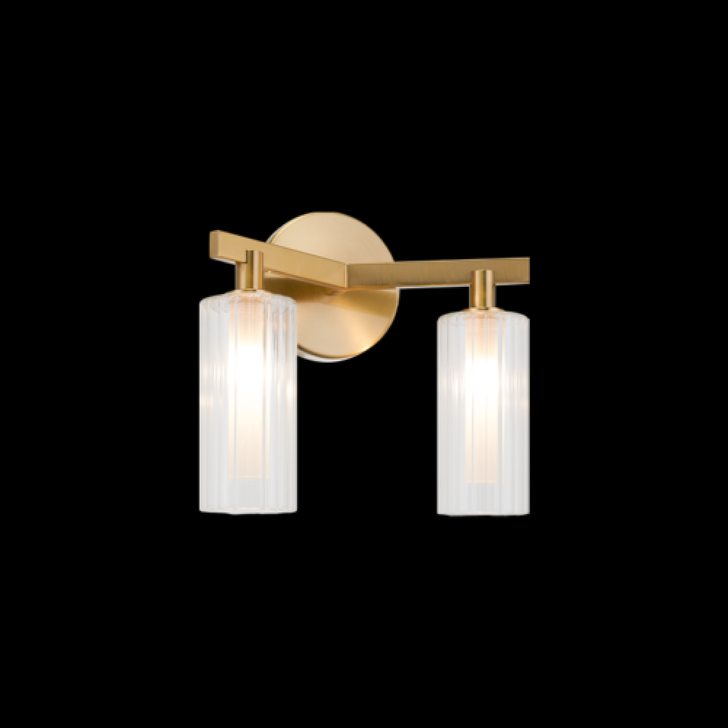 Kristof Bath Vanity Light, 2-Light, LED, Aged Gold Brass, Clear Ribber Glass, 11.38"W (W60802AG 3060NNF)