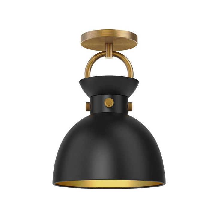 Waldo Semi-Flush Mount, 1-Light, Aged Gold, Matte Black, 12"H (SF411309AGMB 706WRAM)